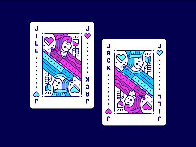 Jack 💙& Jill 💜- Playing card design dribbbleweeklywarmup flower heart icon iconography illustration jack playing card sketch typography vector wine