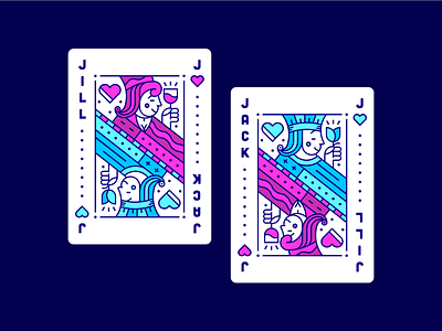 Jack 💙& Jill 💜- Playing card design dribbbleweeklywarmup flower heart icon iconography illustration jack playing card sketch typography vector wine