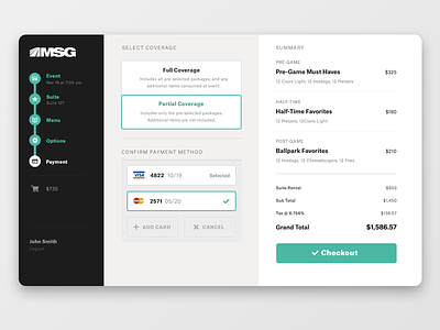 Booking a Suite checkout creditcard order pay ui ux