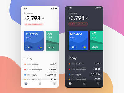 Banking App – Light and Dark color schemes banking credit card creditcard ios iphone iphone x mobile pay ui