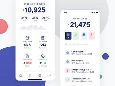 Dashboard for Invoicing App dashboard finance invoice ios iphone mobile time tracker