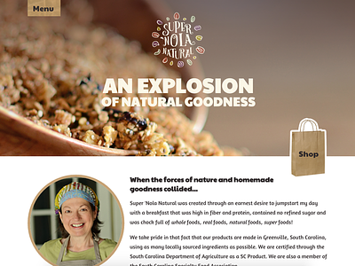 Super Nola Natural Homepage focus food granola headline homepage intro landing layout logo paper shop website