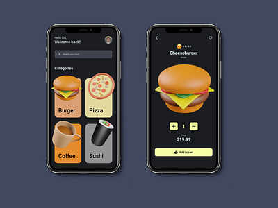 Food App 3d animation app art branding burger coffee design food graphic design icon pizza sushi ui vector