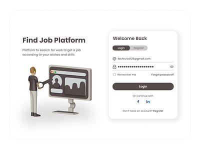 Find Job Login Screen 3d animation app art branding design email form graphic design icon illustration landing page logo password ui vector welcome