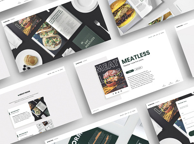 Meatless / Book + UI Design app bookcover bookdesign color design food graphic design grid layout meatless typography website
