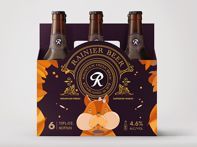 RainierBeer / PackagingDesign / Svylla Premium alcohol beer beerpackaging branding color design graphic design illustration layout logo nature packaging packagingdesign squirrel typography
