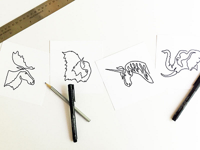 Beastseries animals illustration single line drawing