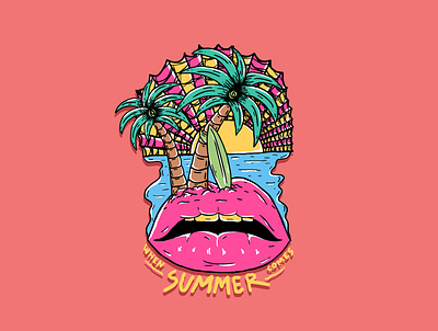 when summer comes design illustration illustration art illustrations lips palm tree sea summer summertime surf