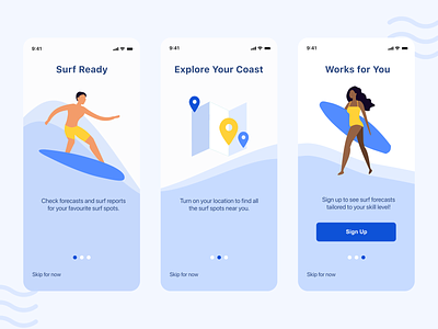 Onboarding Screens - Surf App adobe xd adobexd app createwithadobexd design flat ill illustration minimal ui