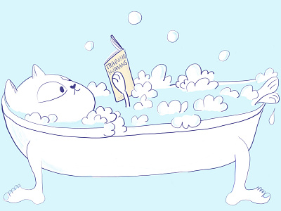 Me time. 100catsdoingthings bathtub bubbles cat daily drawing illustration kitty relaxing