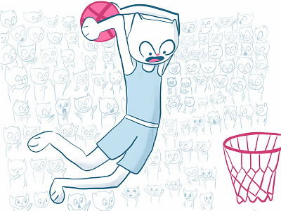 Dunking (also, I have two Dribbble invites) 100catsdoingthings basketball cat cat drawing cat illustration hoops kitty kitty illustration