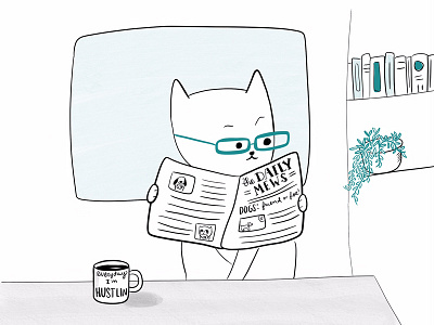 Catching up on current events. 100catsdoingthings breaking news cat cat drawing cat illustration coffee kitty kitty illustration newspaper