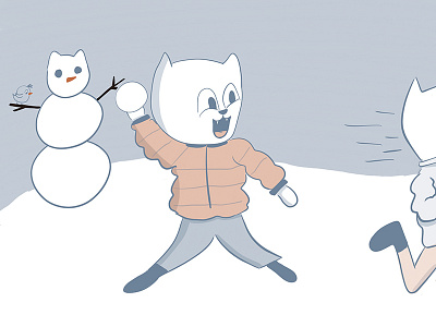 Snowball Fighting 100catsdoingthings cat cat drawing cat illustration kitty kitty illustration snow snowball snowman