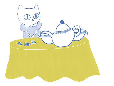Awaiting Guests 100catsdoingthings cat cat drawing cat illustration kitty kitty illustration tea party tea time