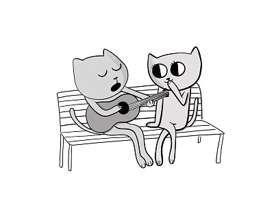 Serenading a Potential Mate 100catsdoingthings cat cat drawing cat illustration kitty kitty illustration love