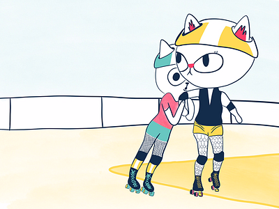 Playing Roller Derby 100catsdoingthings cat cat drawing cat illustration derby kitty kitty illustration roller derby