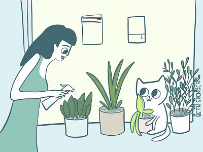 8 of 100 Cats and Humans 100catsandhumans cat illustration kitty plants