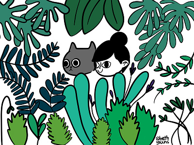 Girl, Cat, Plants 100catsandhumans cat girl green kitty plants