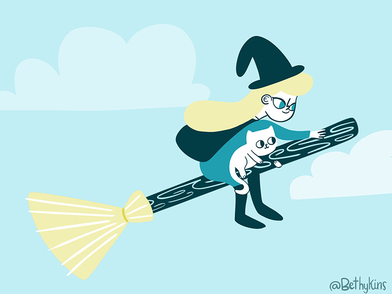 Witchy Broom Cat wizard witch cat