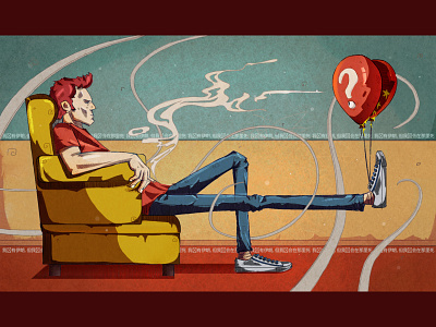 Permission baloon blue character design green human illustration question red smoke