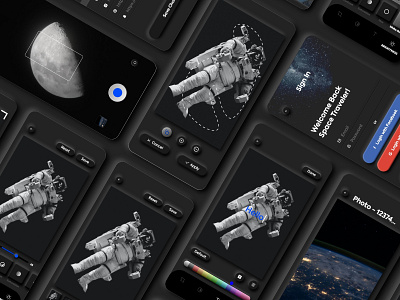 Photo Editing Numorphic App in Dark Mode 2020 trend app design colors dark dark mode design graphic design interaction design interface minimalistic mobile app mobile ui neumorphic neumorphic design neumorphism photo editing shadow ui uiux vector