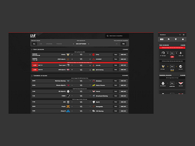 CS:GO - Scoreboard Website betting csgo dark design esport game gaming interface minimalistic mobile phone responsive results scoreboard ui ux web web design website