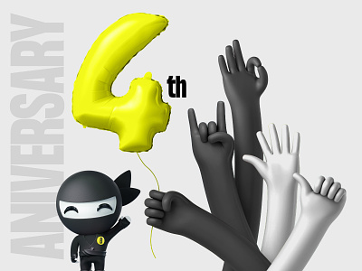 Broworks 4 Years Aniversary! 3d 4years aniversary branding broworks design graphic design illustration interface logo ninja ui