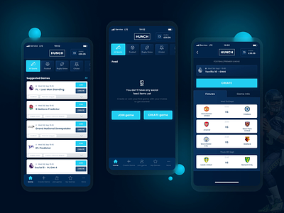 Hunch – Sports Betting App android animation app application bet betting blue dark design inspiration interface ios mobile mobile app sport sport score ui uiux user interface ux