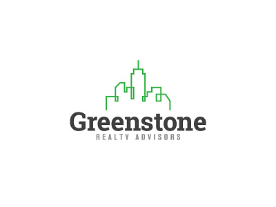 Greenstone V3 branding buildings commercial logo mark realty single line skyline