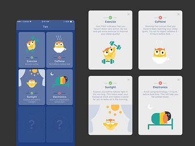 Morning Owl tips design animal card illustration mobile ui visual design