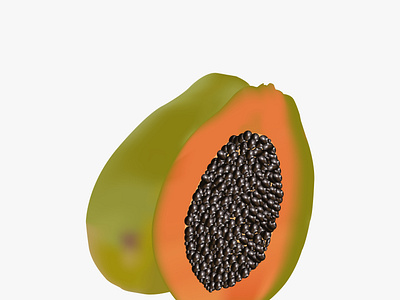 Whole and half papaya illustration on a white background