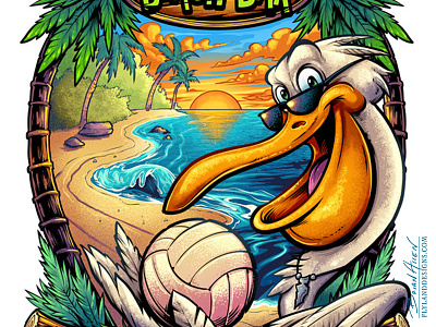 Mike's Beach Bar T-Shirt Illustration art beach brian allen design freelance illustration logo mascot mikes bar pelican vacation