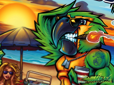 Coolbone Beach Cooler Detail beach brian allen colorful cooler flyland designs flylanddesigns graphic wrap illustrator mascot character design military tribute parrots t shirt design illustrator