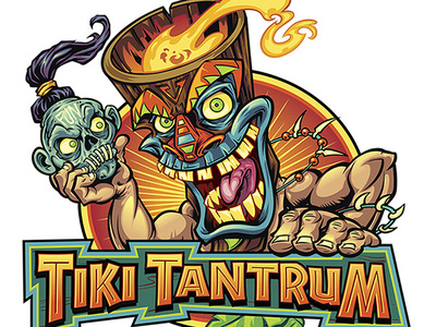 Tiki Character Holding Shrunken Head Logo