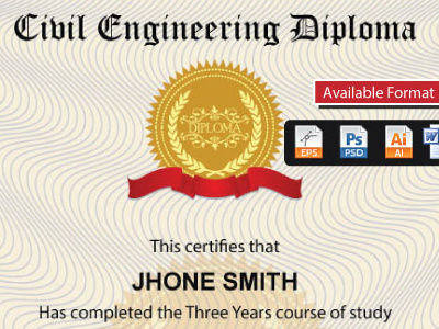 Engineering Diploma Certificate ai certificate diplomat template eps jpg ms office word psd realistic