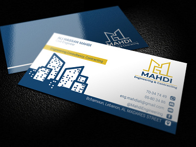 Mahdi Engineering-Consultancy & Contracting Design blue business business card clean consultancy contracting contracting design corporate creative design engineering identity logo mahdi professional simple stationery