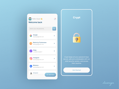 Crypt: Password Manager App dazeign design inspiration mobileapp passwordapp ui uiux uiuxdesign