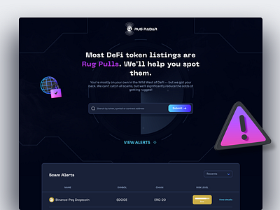 Rug Radar - Token Analysis DApp | Web UI/UX 3d animation blockchain branding crypto dao dapp dazeign defi graphic design header illustration inspiration launch logo motion graphics nft nft award ui uiux