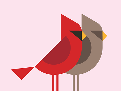 Love Birds animal cardinal illustration love print. shape color art shapes