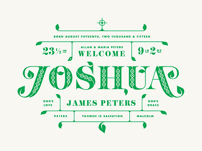 Joshua Birth Announcement birth announcement christian floral flourish holy inline leaf lettering typography