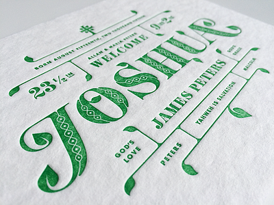 Look what I just picked up! birth announcement cross green growth jesus joshua leaf leaves letterpress