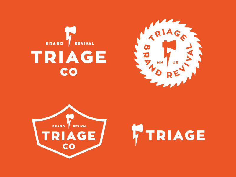 Triage ax badge bolt brand hatchet identity lightning logo logo system