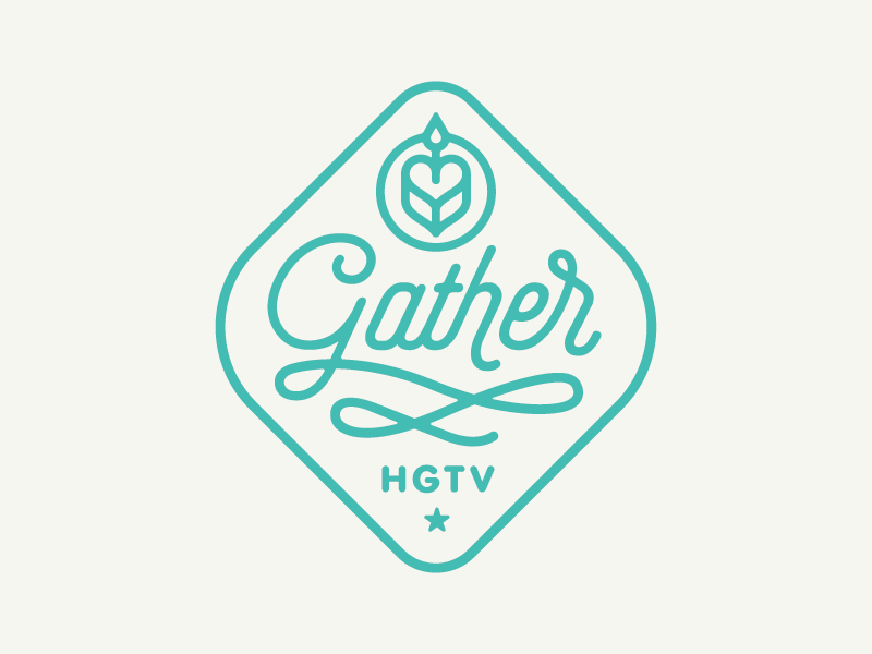 HGTV Gather badge blue branding cake candle heart hgtv identity logo party