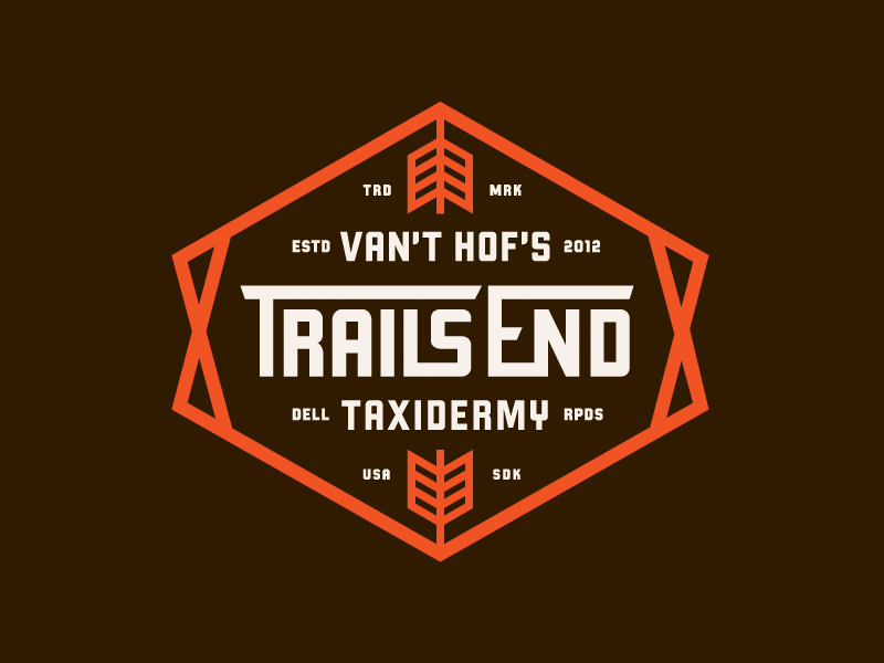 Van't Hof's Trails End Taxidermy arrow badge branding logo taxidermy typography