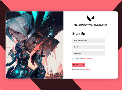 Daily UI Challenge #1 - Valorant Sign Up Page branding daily ui daily ui challenge design figma games ux product design riot riot games sign up page ui ui challenge ui design uiux ux design valorant valorant sign up valorant tournament