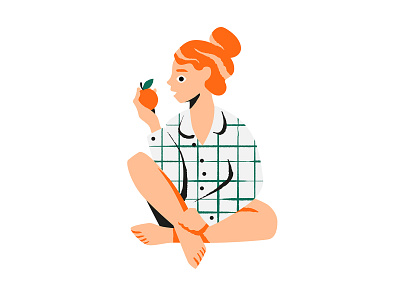 Peach brush colourful comfortable cute eat fruit girl green illustration illustrator orange peach pjs pyjamas redhead sitting snack vector