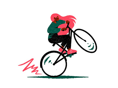 Wheelie badass bicycle bike colourful cool cute design fierce girl green illustration illustrator pink pink hair