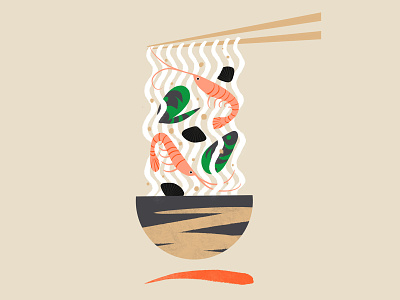 Ramen colourful design dinner food illustration illustrator prawn ramen restaurant seafood tasty