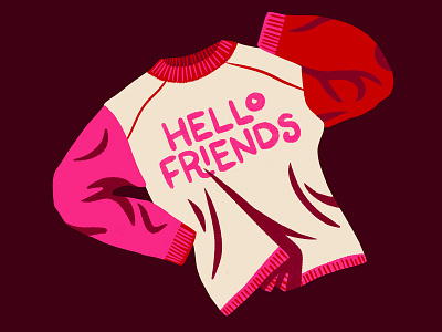 Hello Friends bright clothing colour combo colourful design fashion flat flat lay fun illustration illustrator jumper knitwear pink red