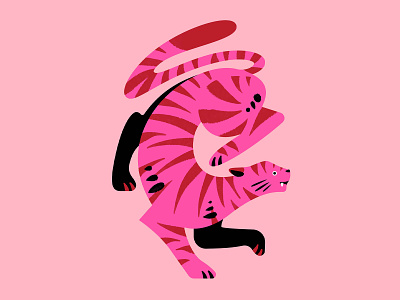 Pink Tiger animal cat colourful cool cute design flat illustration illustrator pather pink red roar tiger